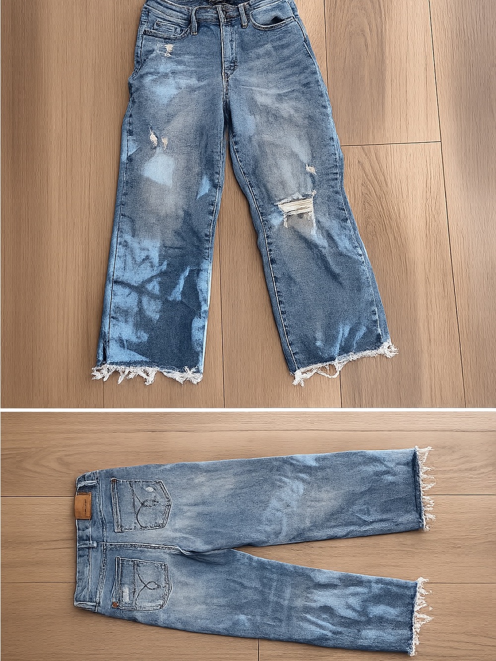 Judy Blue Distressed Light Blue Cropped Wide-Leg Jeans